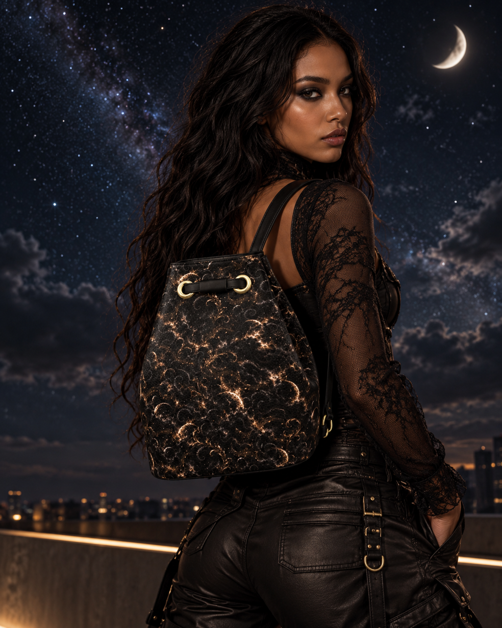 Blind Dreamer Drawstring Leather Bucket Backpack
