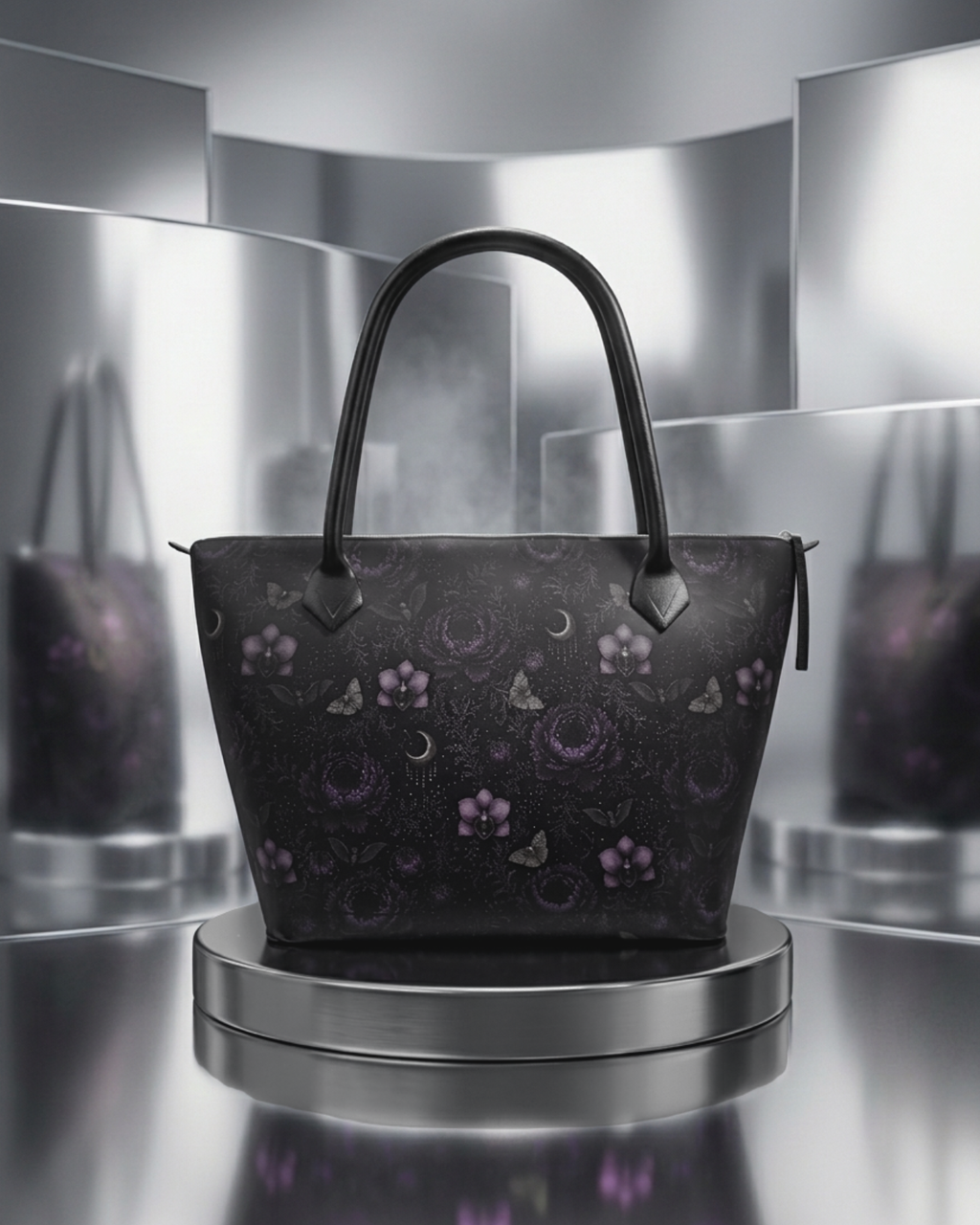 Eternal Nocturne Leather Zip Top Tote Handbag