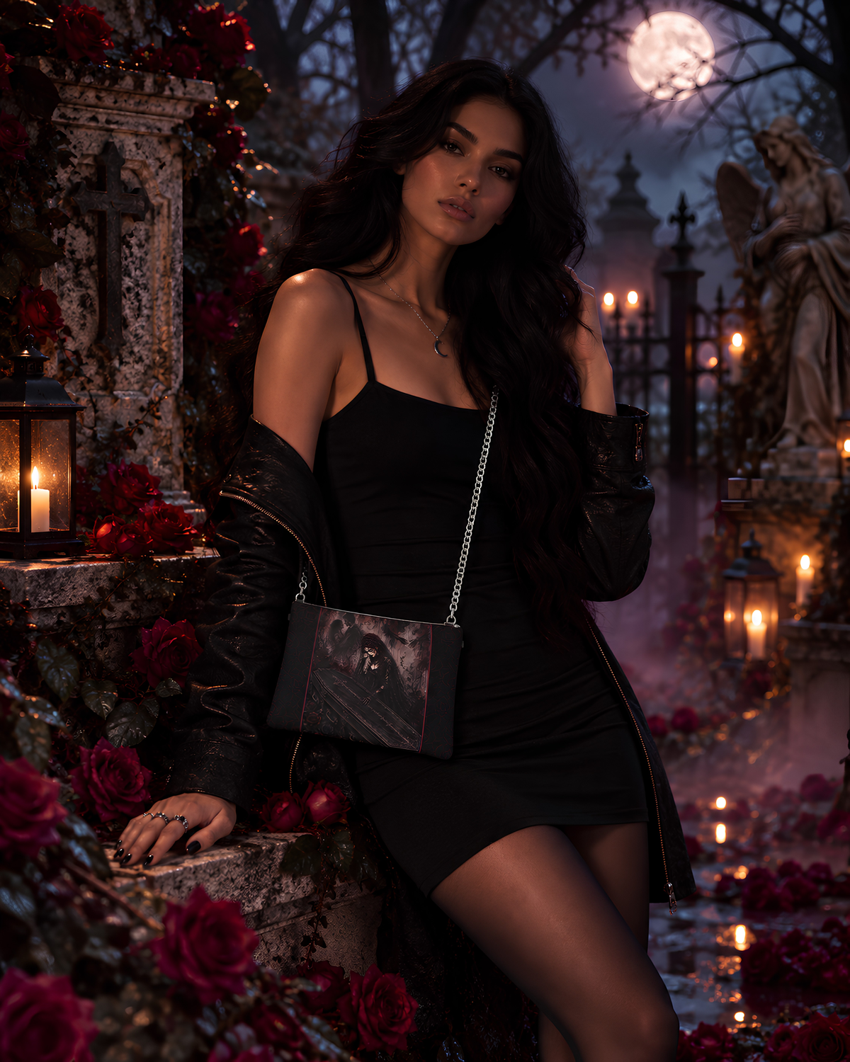 'Til Death Do Us Part Leatherr Crossbody Bag With Removable Chain