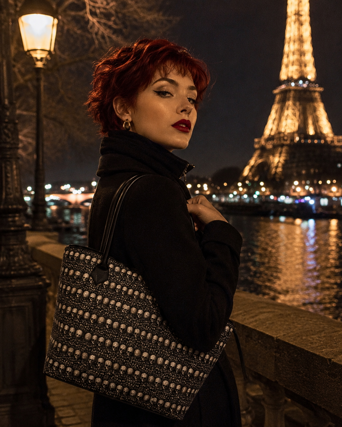 Limited Edition Whispers Beneath Paris Zip-Top Leather Tote Handbag
