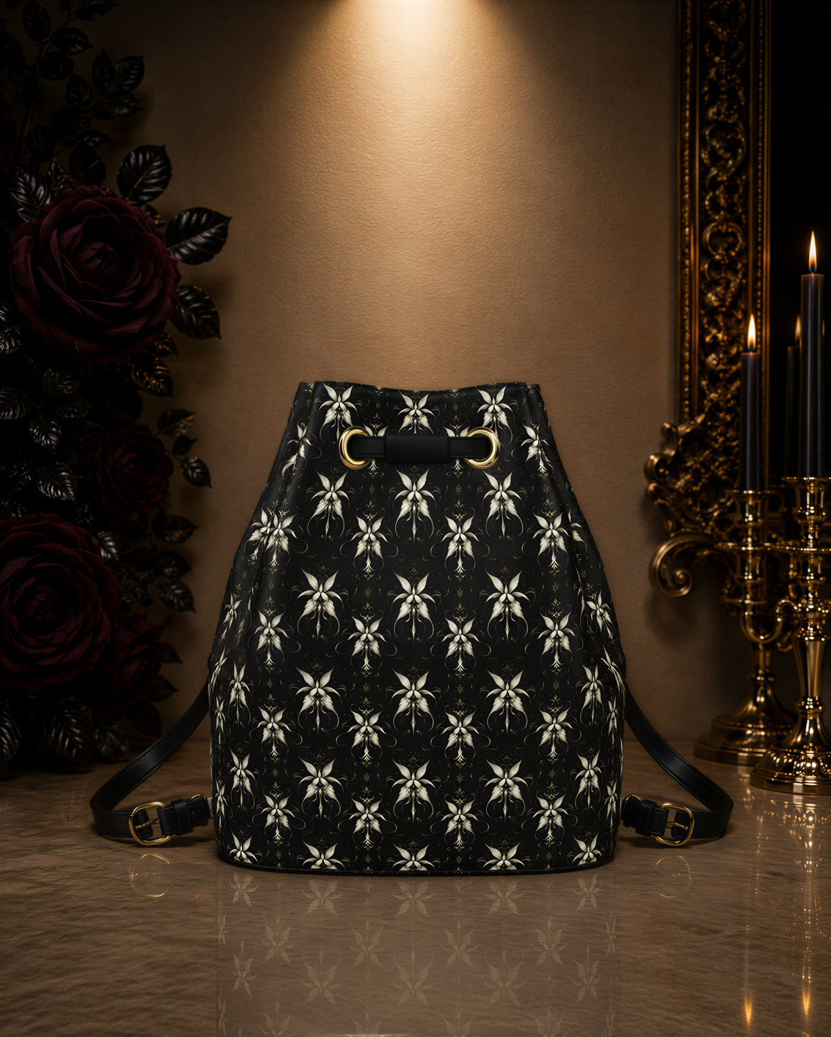 Signature Drawstring Leather Bucket Backpack