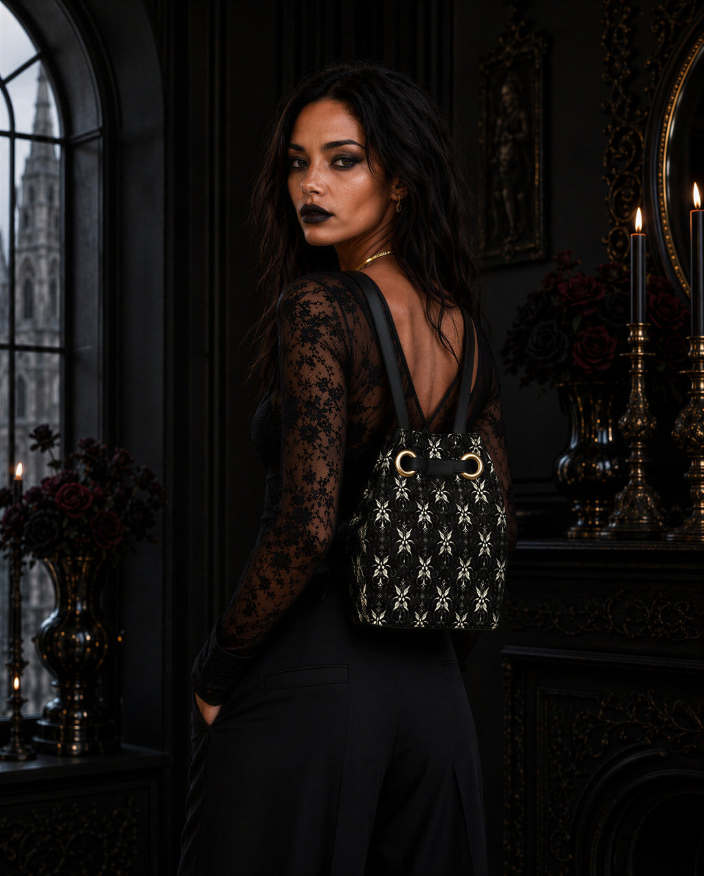 Signature Drawstring Leather Bucket Backpack