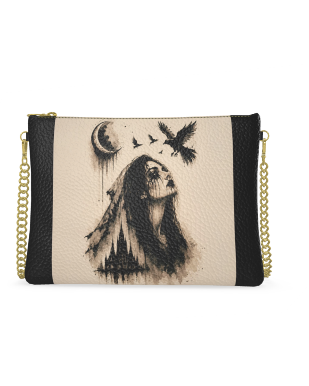 Widow's Watch Contrast Leather Crossbody Bag With Removable Chain