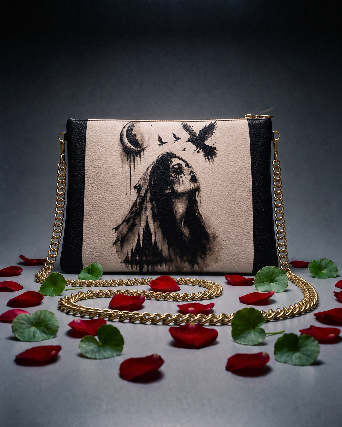 Widow's Watch Contrast Leather Crossbody Bag With Removable Chain