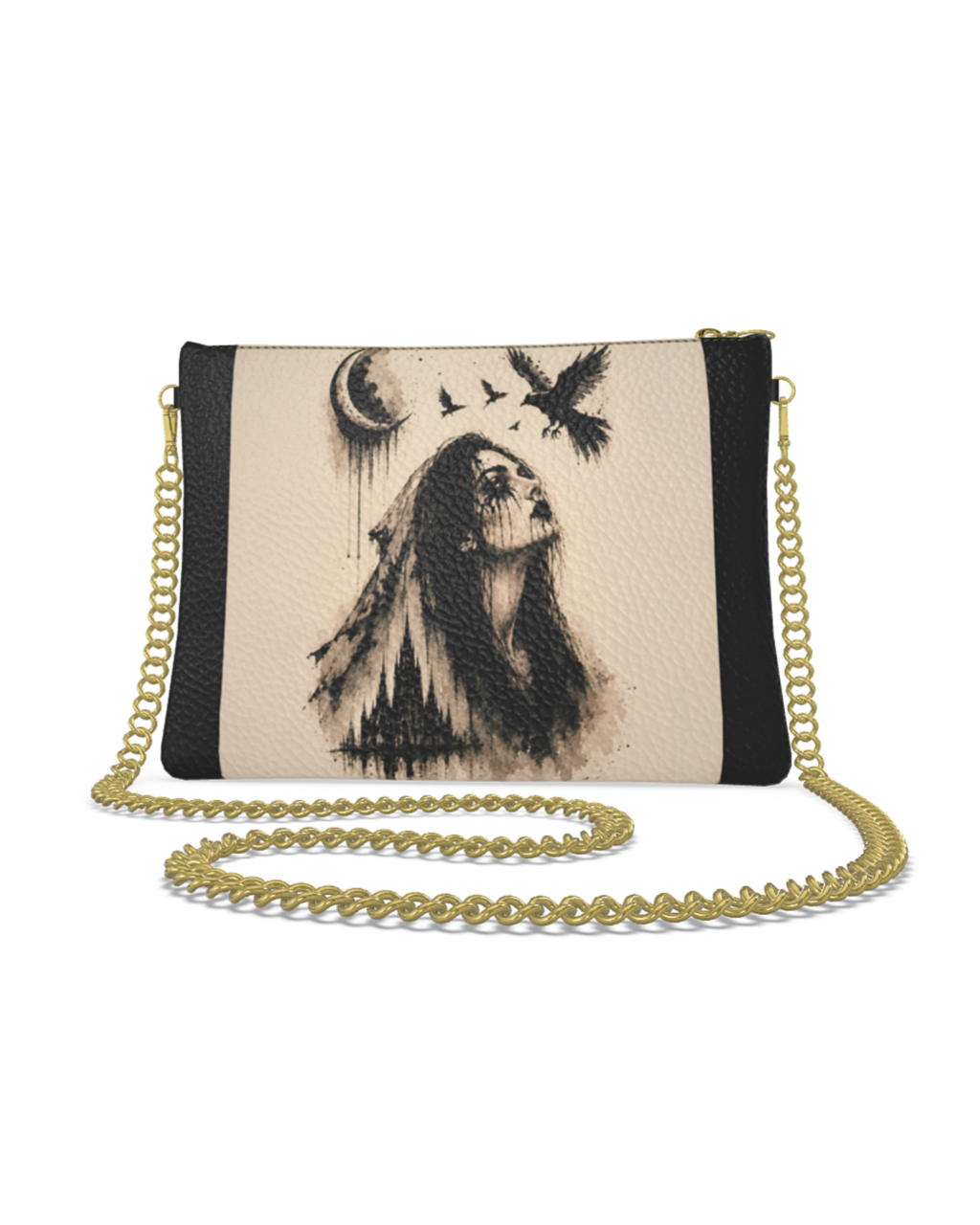 Widow's Watch Contrast Leather Crossbody Bag With Removable Chain
