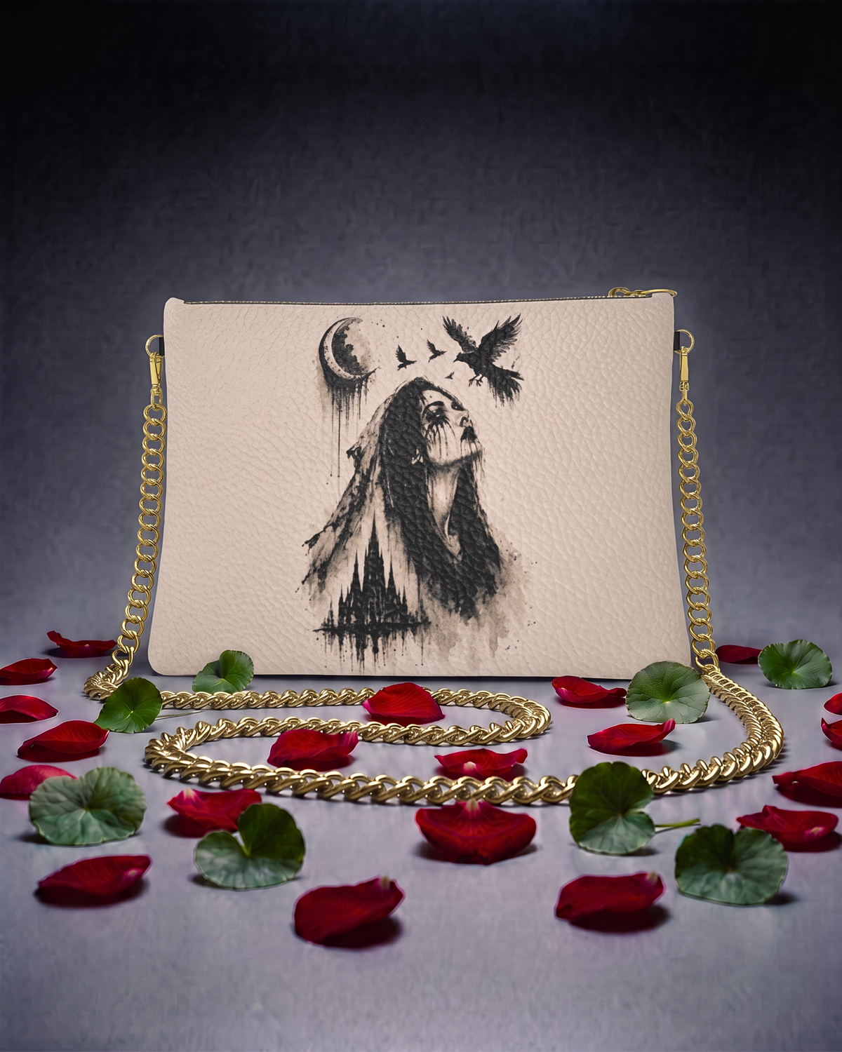 Widow's Watch Leather Crossbody Bag With Removable Chain